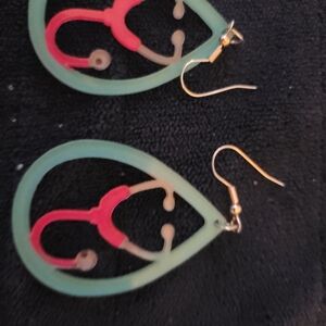 SHEIN Mint Green and Pink Teardrop Dangle Earrings